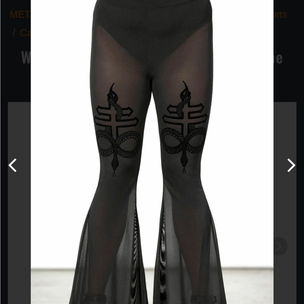 Killstar Serpentine Powermesh Black Sheer Flare Pants NWT